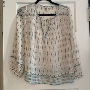 Joie silk semi-sheer ikat-print top